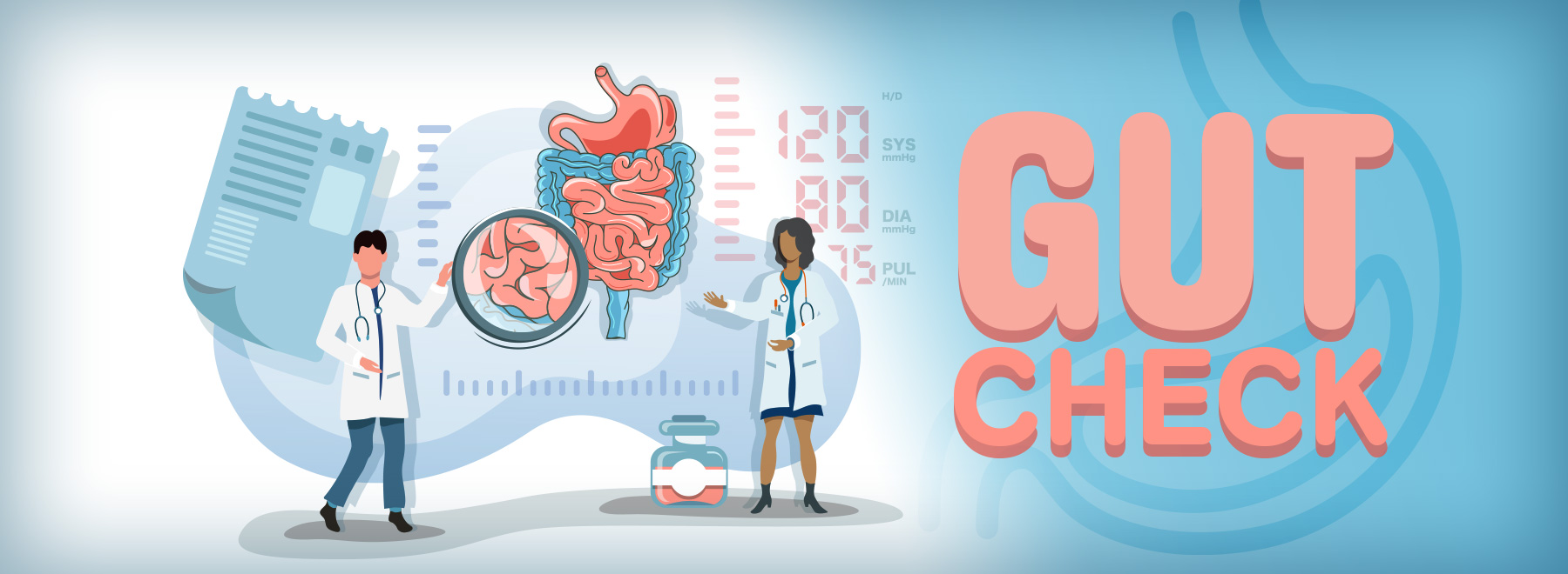 Illustration depicting the concept of gut health, featuring various elements related to digestive wellness and balance.